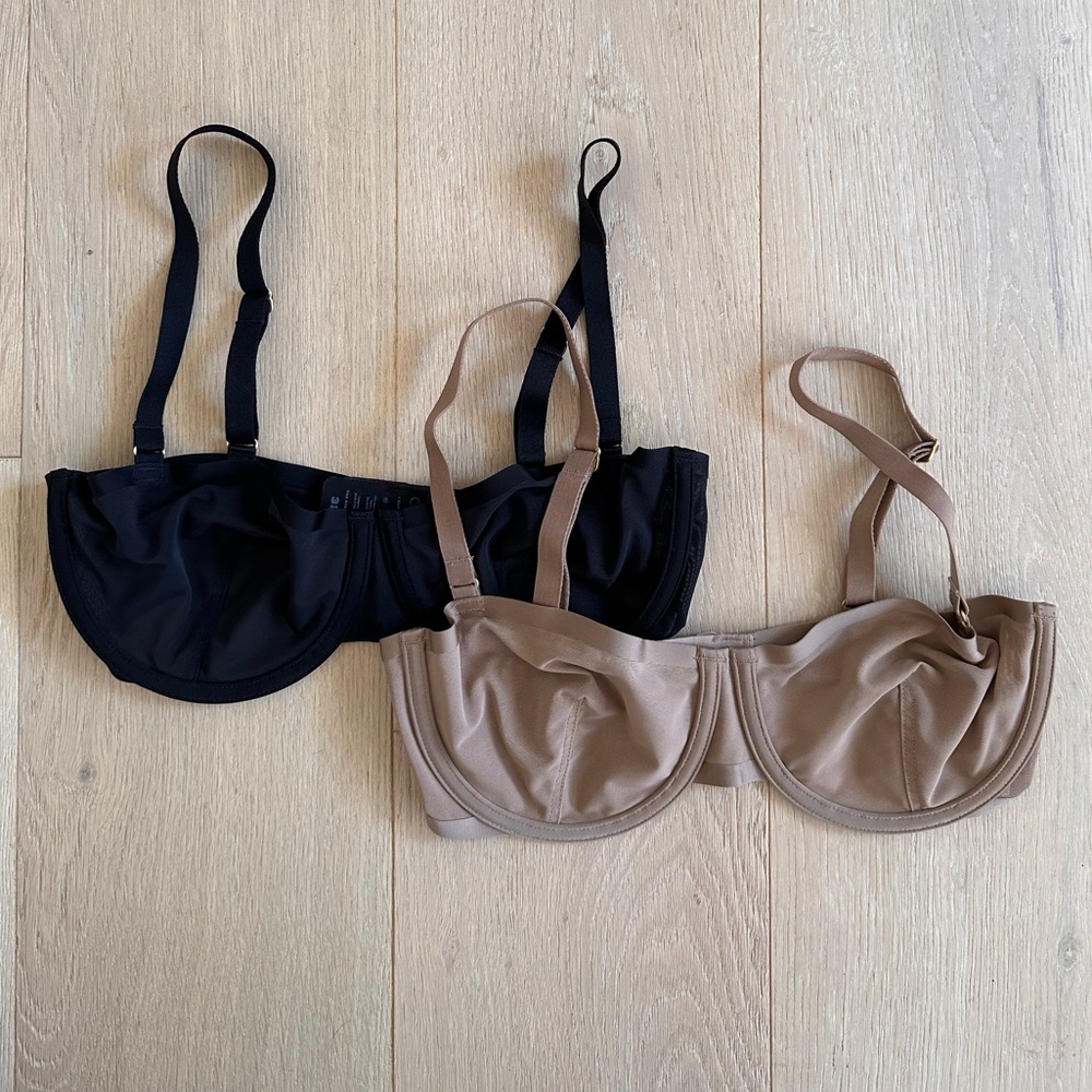NWOT Set of 2 Cuup Balconette Mesh Bras - 32D Taupe & Black